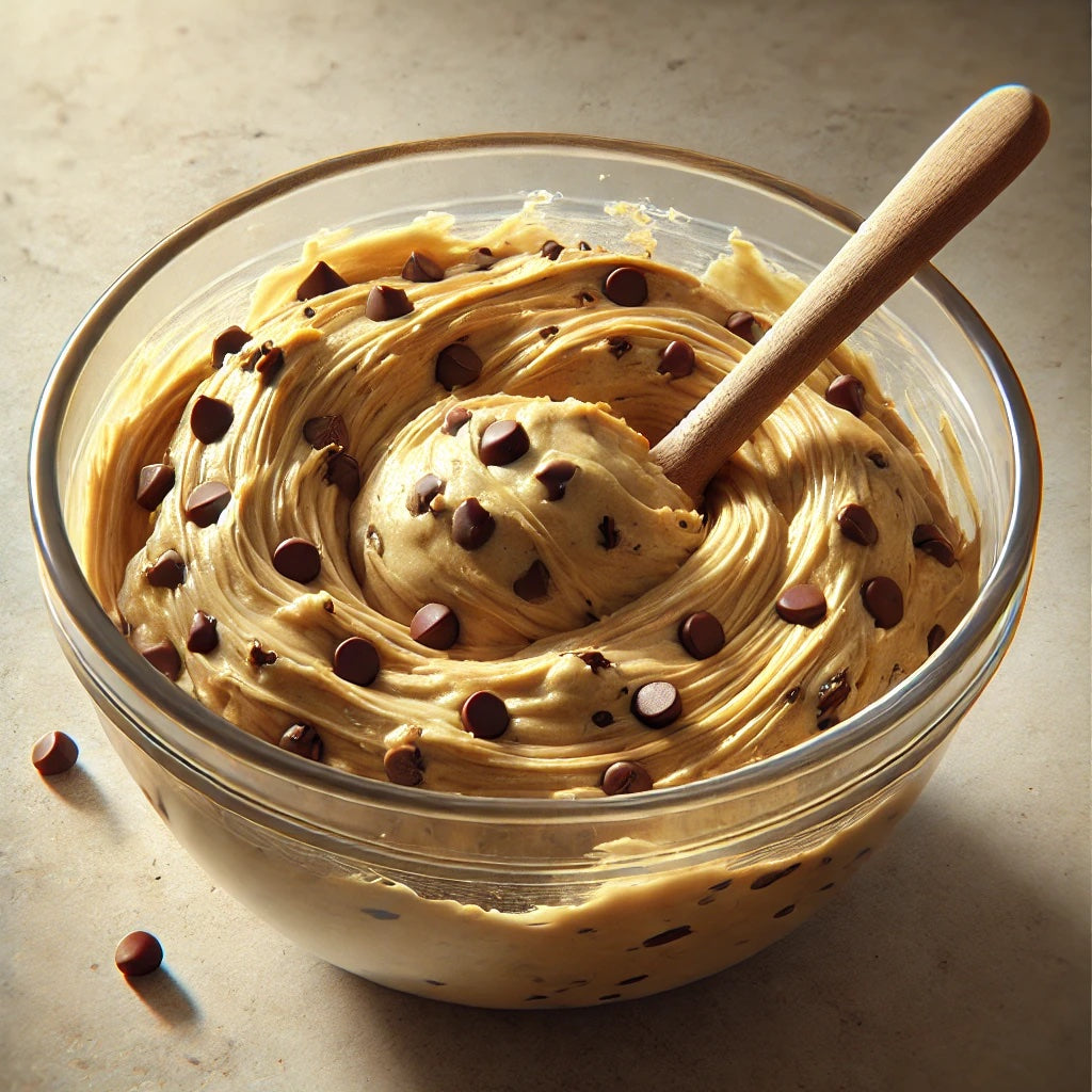 quantm cookie batter with chocolate chips.